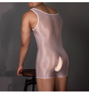 Feeetmoi - Men's Shiny Sheer Bodysuit (White)